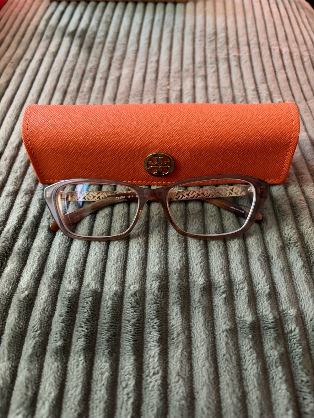 Tory Burch Brown Acetate Eyeglasses with Orange Logo Case